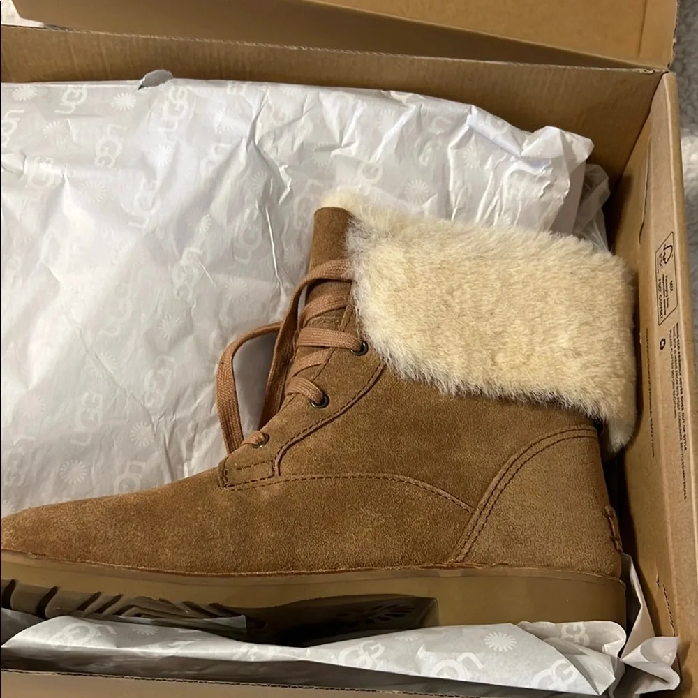 Brown Suede Boots with Faux Fur Trim
